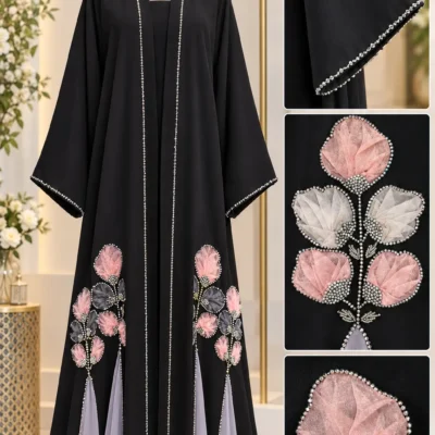 Bottom Heavy Organza Flower Beaded Abaya