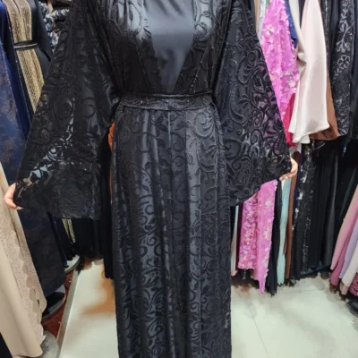 Floral Textured Frok Shrug Abaya