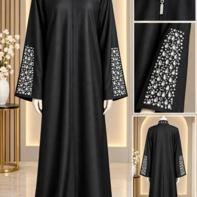 Hi-Neck Zip Handwork Abaya