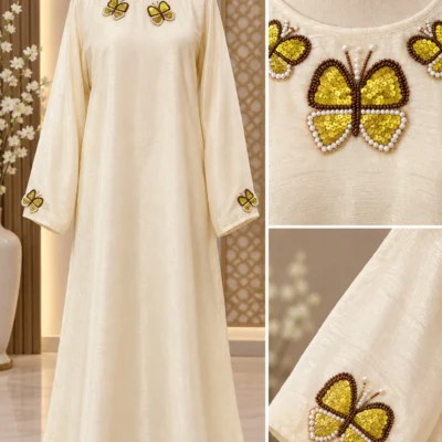 Organza Butterfly Beaded Work Abaya