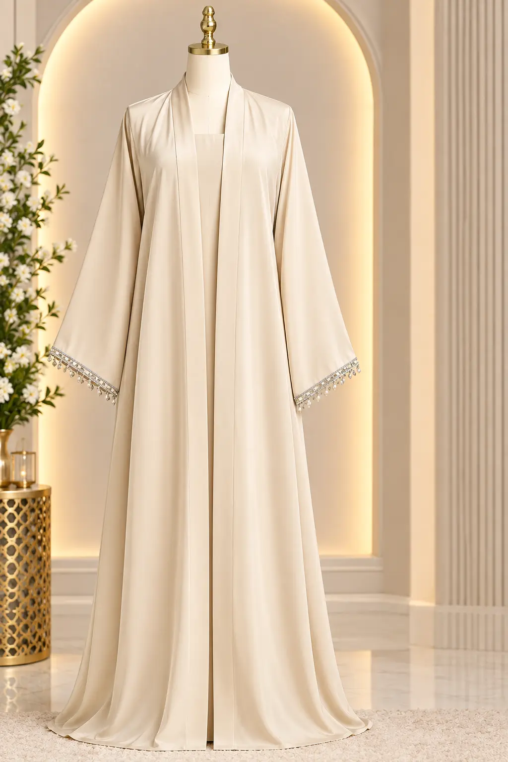 Plain Shrug Sleeves Lace Abaya
