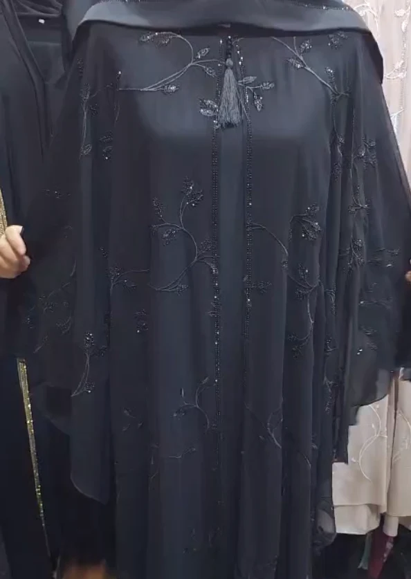 Embellish Leaf Embroidery Eagle Cape Abaya