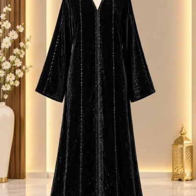 Velvet Mini Parallel Diamond Work Abaya
