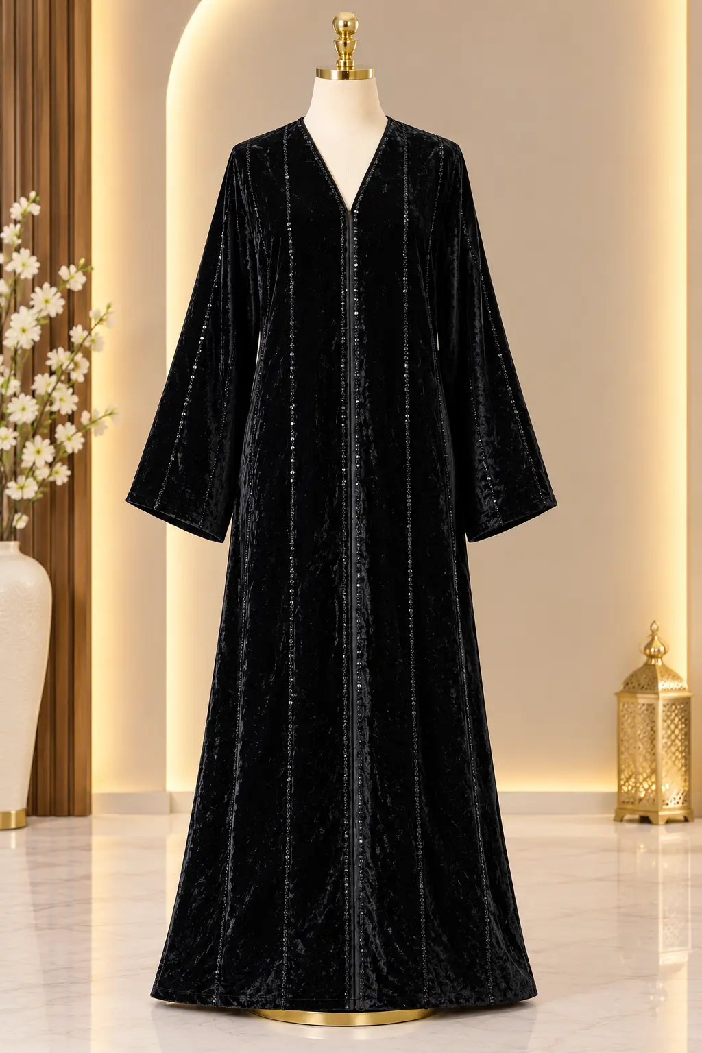 Velvet Mini Parallel Diamond Work Abaya